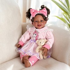 Adorable Lifelike Black Baby Doll Girl UNA- 20inch Large Realistic Cute Soft ...
