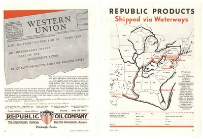 1935 Republic Oil Co. Pittsburgh 2 Sep. Pg. Ad: Waterway Transport Route Pics