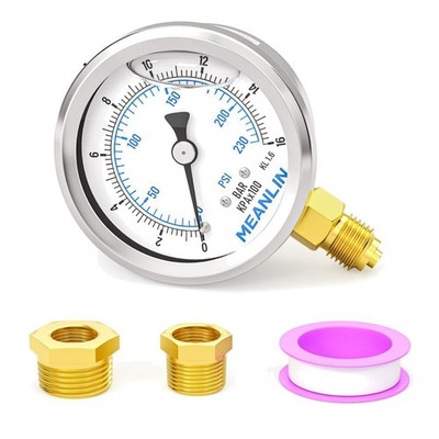 Edelstahl Manometer Wasser Öl Druckmesser 0-16bar 230Psi 1/4 BSP