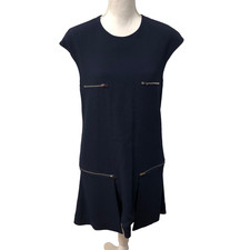 Stella McCartney Mini Dress Womens 44 US 8 10 Blue Cap Sleeve Zip Pockets Modern