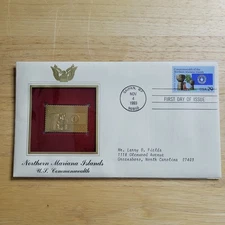 Northern Mariana Islands 22kt Gold Replica Stamp 1st Day Issue w/card