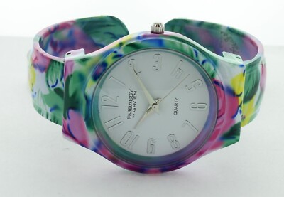 New Old Stock Gruen Embassy Ladies Quartz Watch Floral Tone Cuff Bracelet