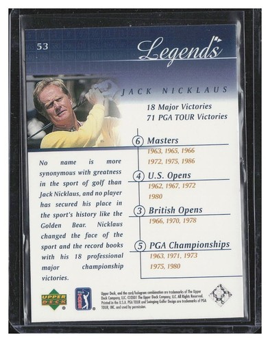 2001 Upper Deck #53 Jack Nicklaus - Picture 2 of 2
