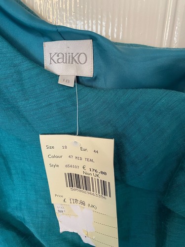 NWT Occasion Kaliko teal green linen dress Size 18 slightly damaged - Picture 2 of 12