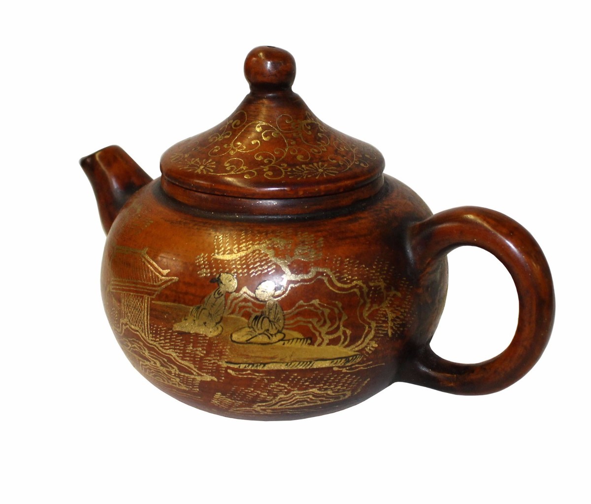Chinese Zisha Clay Brown Golden Scenery Teapot Display cs3400S Chinese Zisha Clay Brown Golden Scenery Teapot Display cs3400S