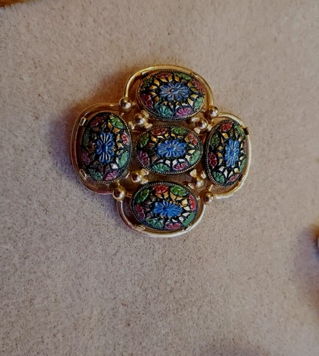 Vintage Sarah Coventry Signed Brooch Pin Light of the East Mosaic 1968 Floral