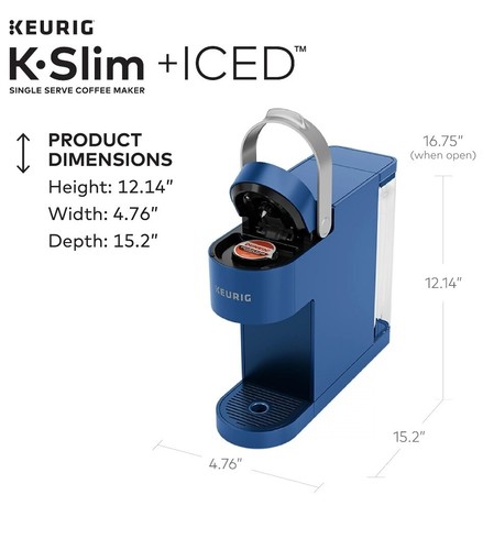 Keurig K-Slim + ICED Single-Serve Coffee Maker, Blue, **FACTORY SEALED** - Picture 5 of 11