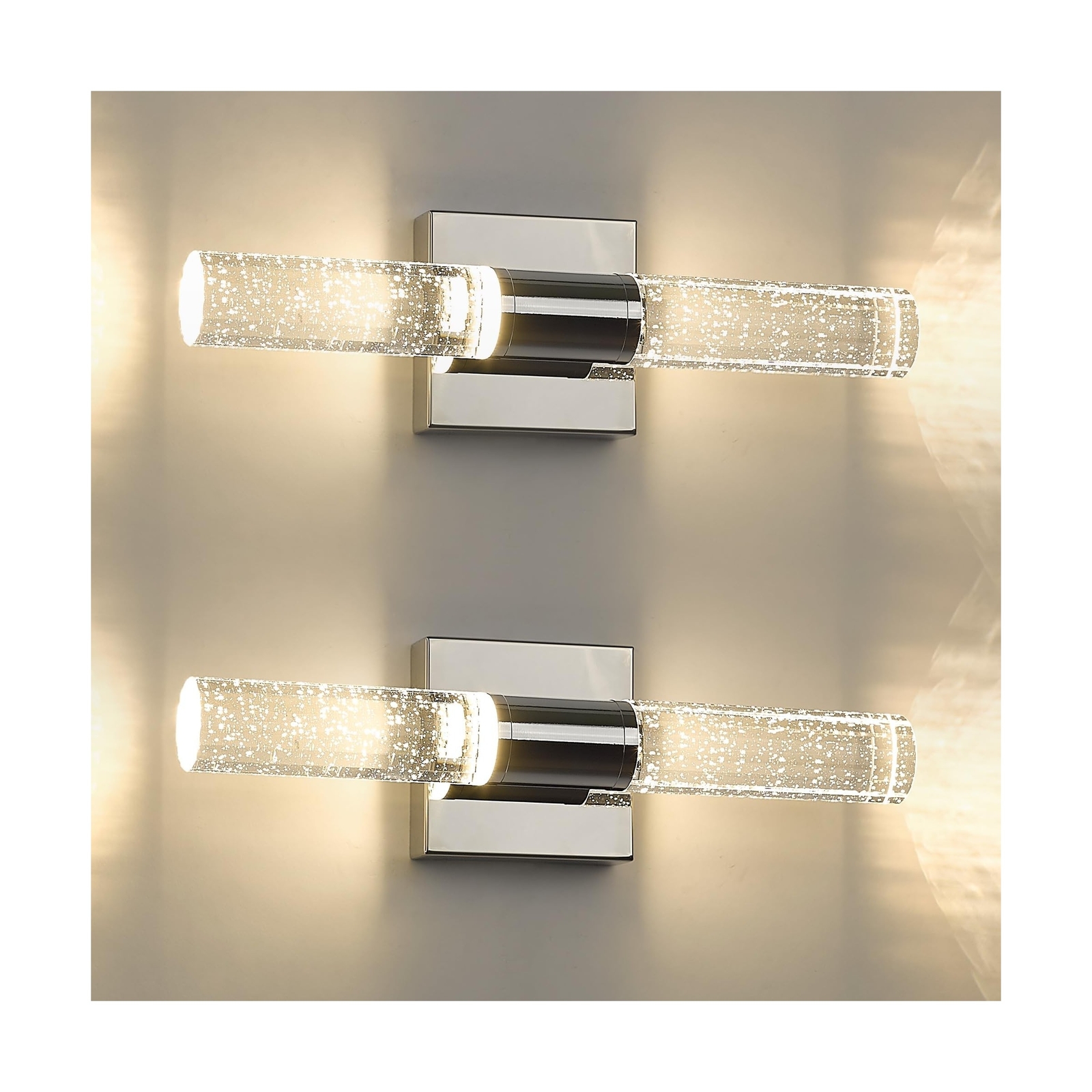 Bathroom Light Fixtures Set of 2, Chrome LED Vanity Light in Bubble Glass Ind...
