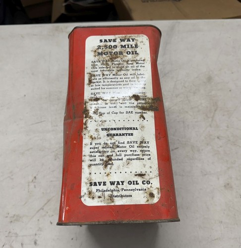 Saveway Motor Oil 2 Gallon Can Two 2500 Mile Guarantee Gas Service Station Red $ - Picture 2 of 6