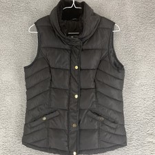 F&f Women's Black Puffer Vest With Faux Fur Collar Size 6 Euc