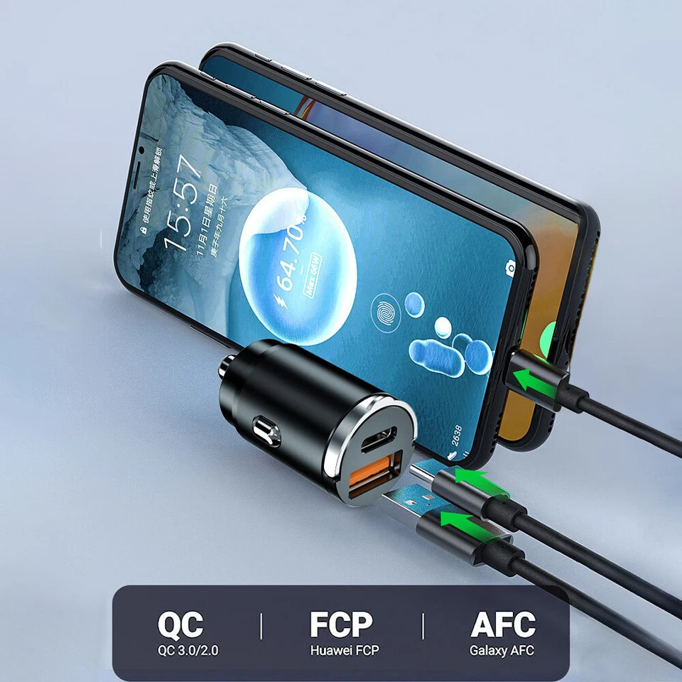 Auto schnell Ladegerät USB und USBC Typ-C Zigarettenanzünder für iPhone Samsung - Bild 3 von 4