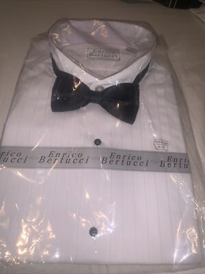 Enrico Bertucci White dress shirt With Black Bowtie Catering Set Large 16-16 1/2