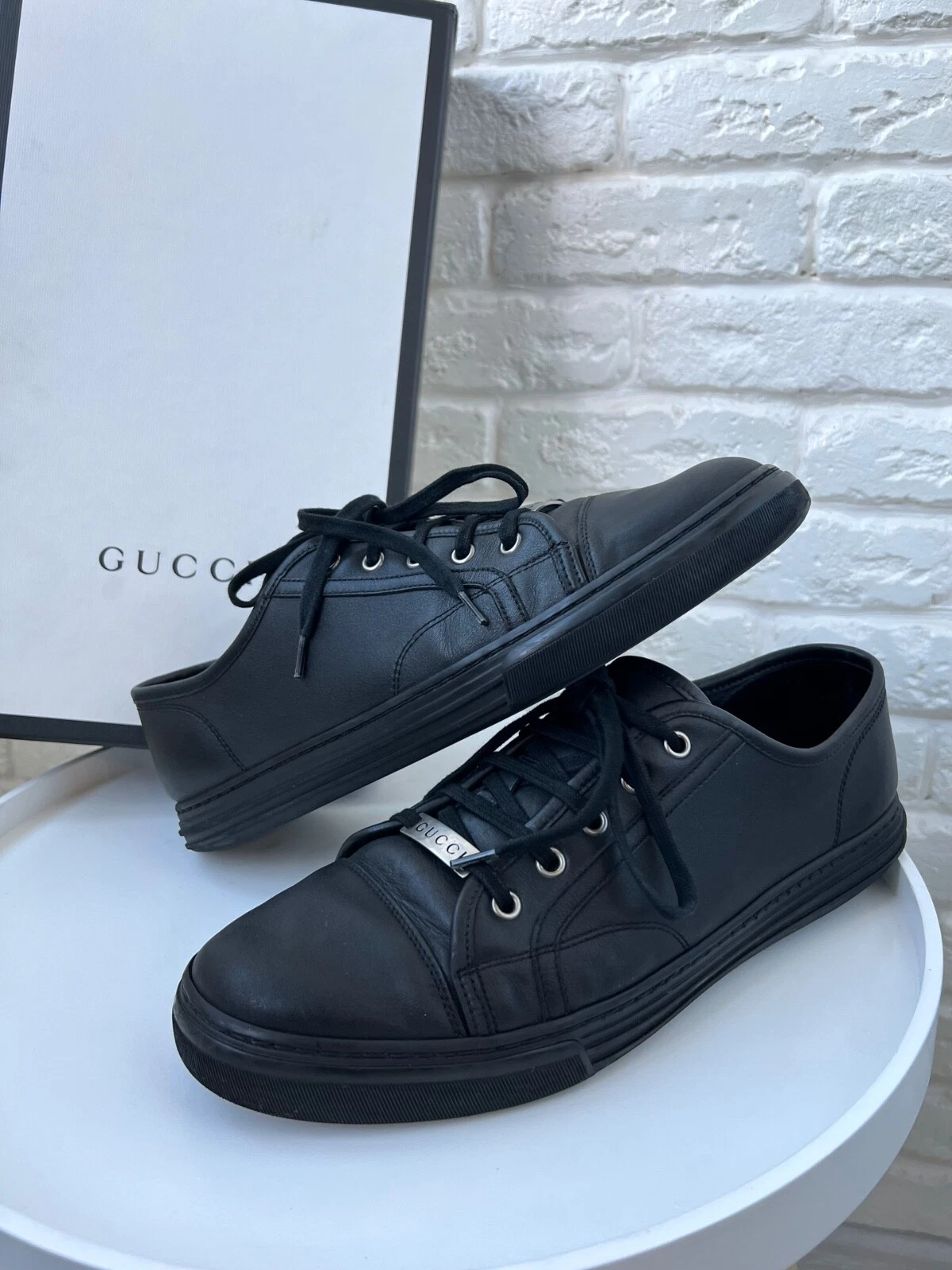 Baskets basses homme Gucci cuir noir taille 8 1/2