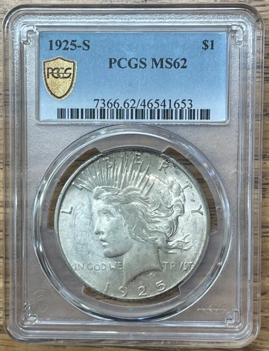 1925 S PEACE SILVER DOLLAR UNCIRCULATED PCGS MS-62, HIGH GRADE BETTER DATE