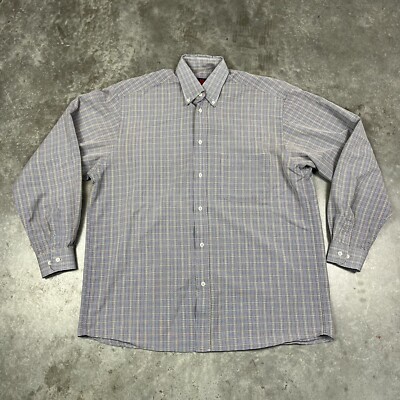 Robe Di Kappa Button Down Shirt Mens Large Gray Plaid Preppy Long Sleeve Minor F