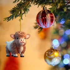 Cartoon Cow Hanging Pendant Highland Cow Christmas Tree Cute Acrylic Ornament