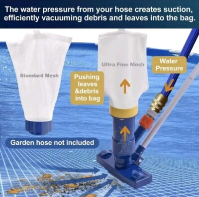 POOLAZA Portable Pool Vacuum Jet Underwater Vacuum Cleaner With 2 Mesh Bags