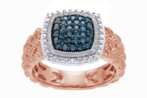 Authentic 1/4 Carat T.W. Blue Diamond Cluster 14k Rose Gold Plated Sterling Silver Ring