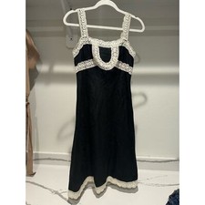 Ann Taylor Loft Women's 100% Linen Dress Lace Embroidery Size 2 Black