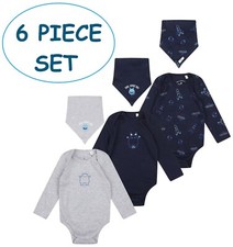 Baby Boys 6 Piece Set Bodysuit & Bib MultiPack Designer Brand 1m to 24m New