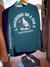 men's sz S 40" Vineyard Vines longsleeve golf shirt "Partridge on a Par 3" fun!!