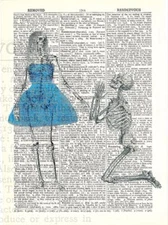 Art N Wordz The Doghouse Skeleton Couple Original Dictionary Pop Art Print 