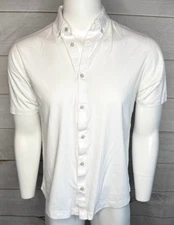 Linksoul Shirt Mens Medium Button Up Polo White Performance Lightweight Golf EUC