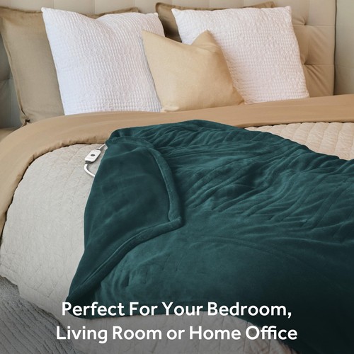 Sunbeam Royal Luxe Botanical Green Heated Personal Throw / Blanket, Cozy-Warm... - Picture 5 of 9