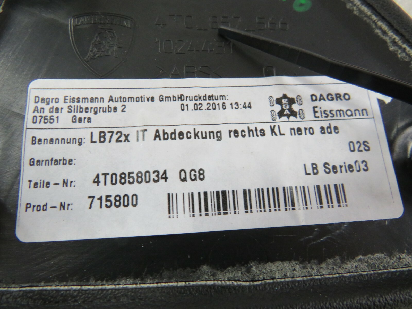 Lamborghini Huracan, LP610, LP580, RH, Dash End, Used, P/N 4T0858034