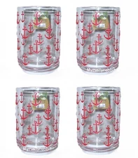 Tommy Bahama Nautical ANCHOR Acrylic Drinking Glasses Indoor - Outdoor Set of 4