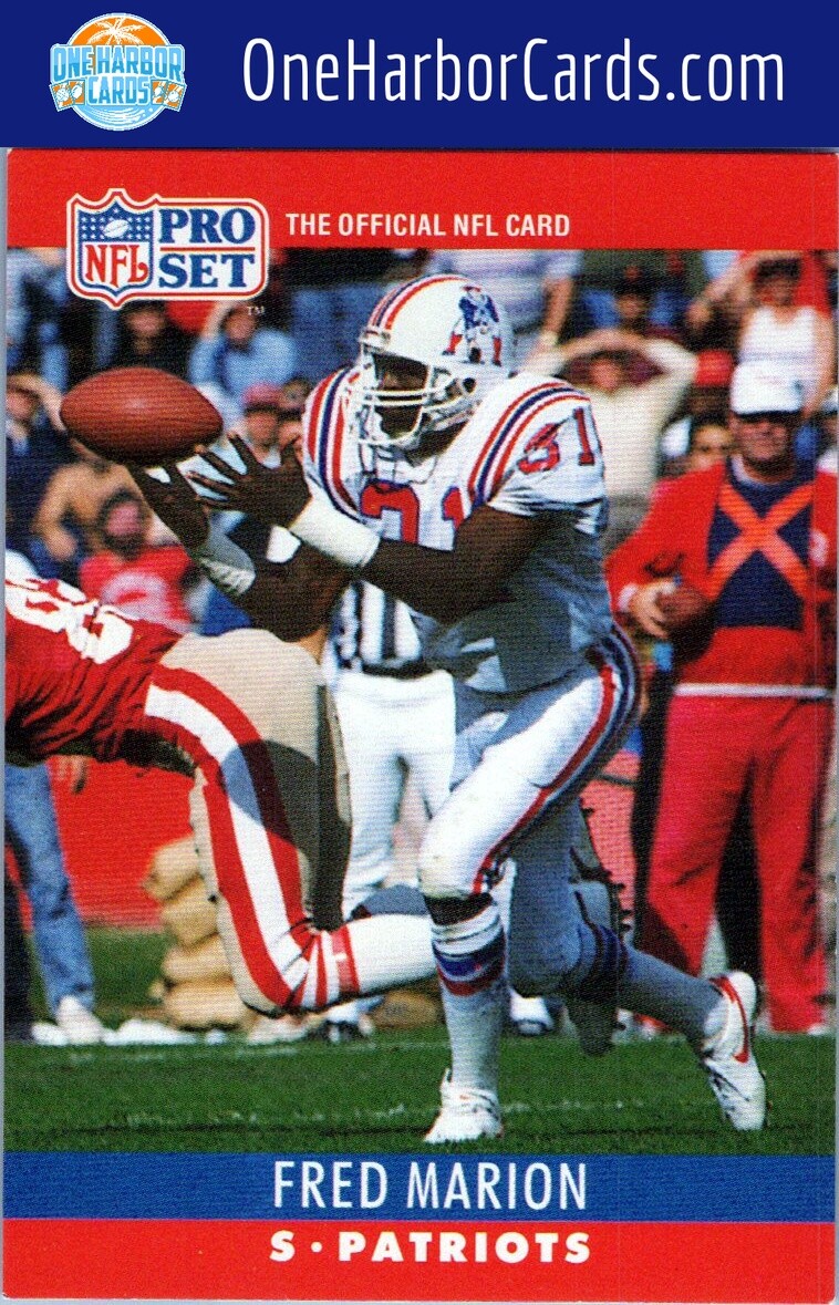 1990 Pro Set New England Patriots #204b Fred Marion Belt erased on 49er