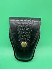 Jay-Pee Police Leather Handcuff Belt Case Holder Pouch Black Basketweave Pattern