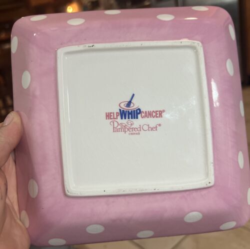 Set Of 2 pampered chef 7.25 square plates Pink with White Polka Dots #5415 Snack - Picture 3 of 7