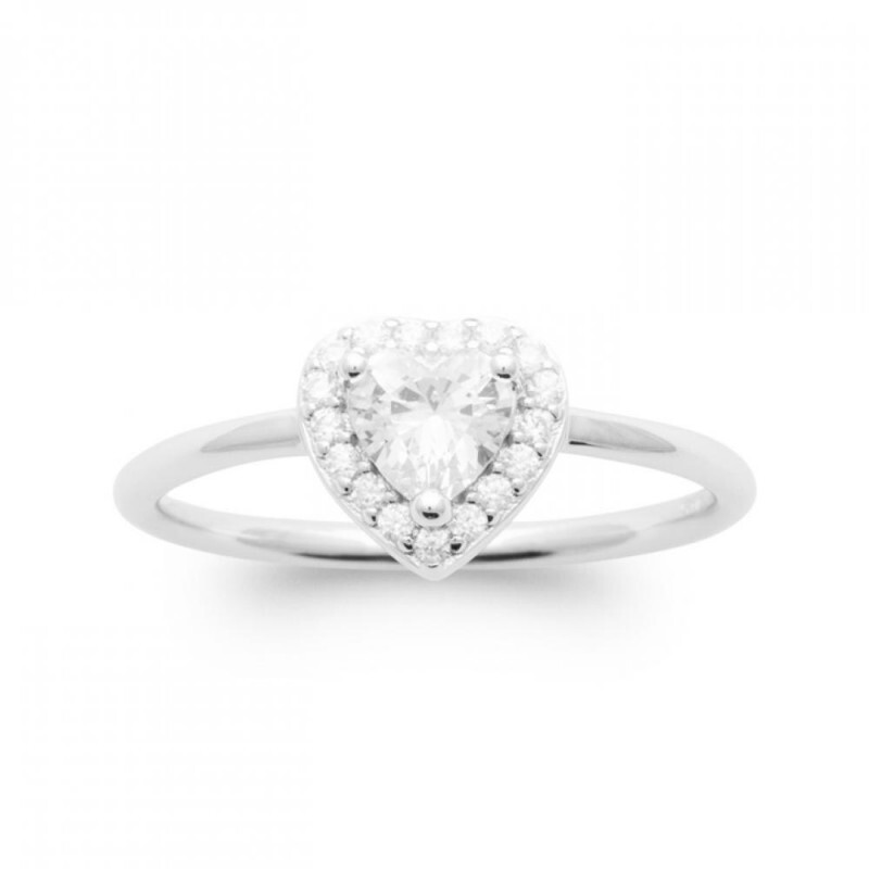 Bague coeur cristal blanc argent 925 pour look chic quotidien
