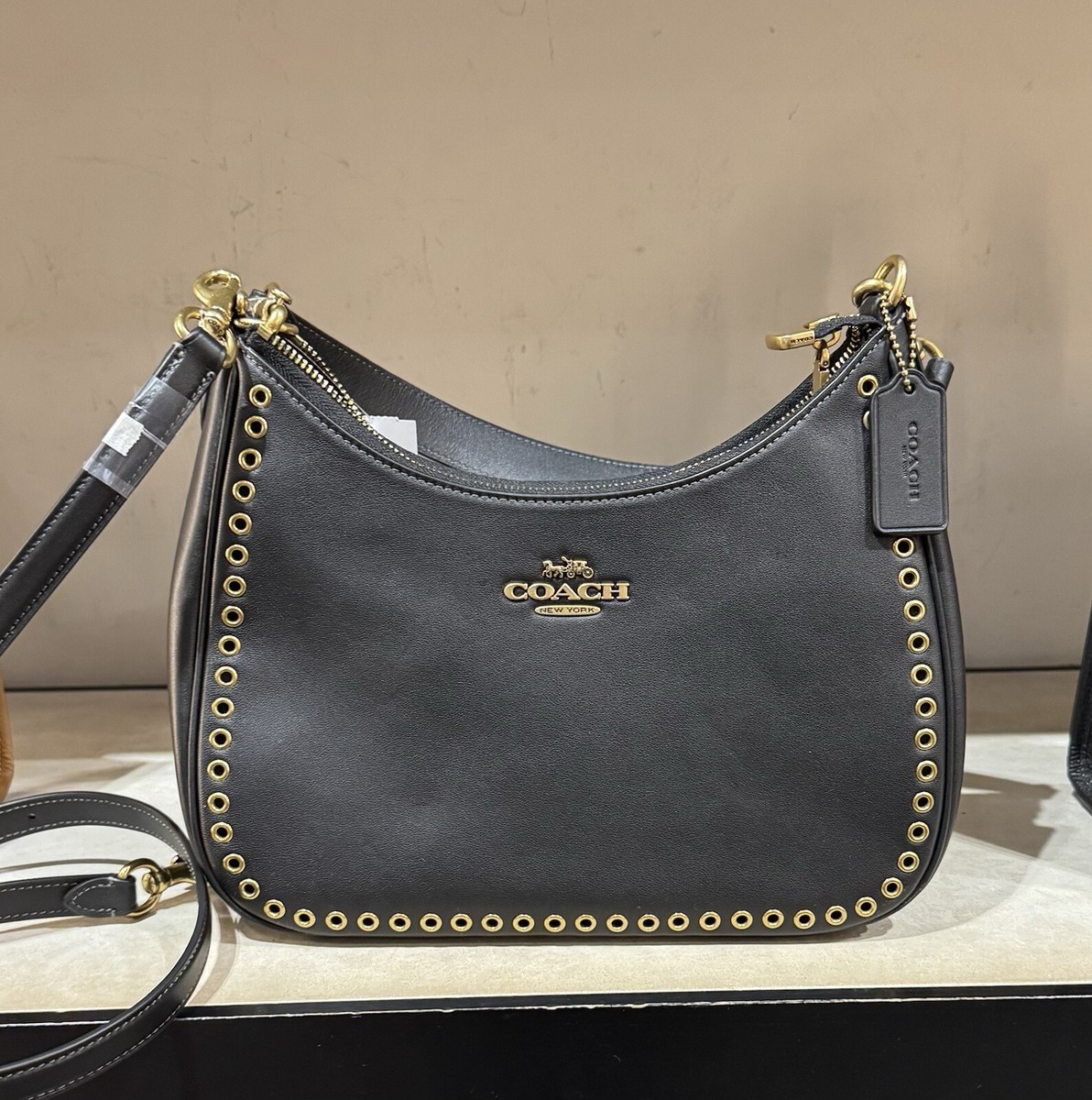 Coach Teri Hobo Leather Bag With Gold Grommets Shoulder Bag
