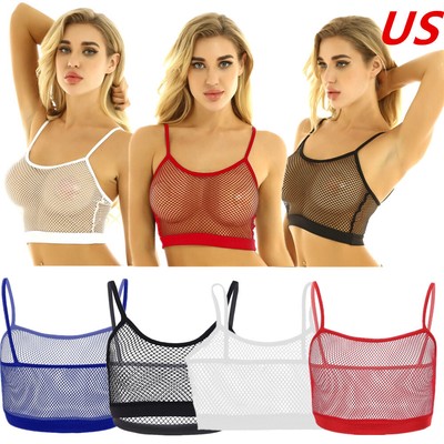 US Womens Fishnet Bra Vest Hollow Out Crop Tops Shirts Camisole Fashion Lingerie