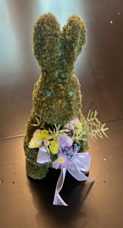 Easter Moss Rabbit Bunny w/Floral Bouquet