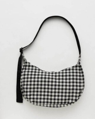 Very Rare BAGGU B & W Pixel Gingham Medium Crescent Bag. BNWT