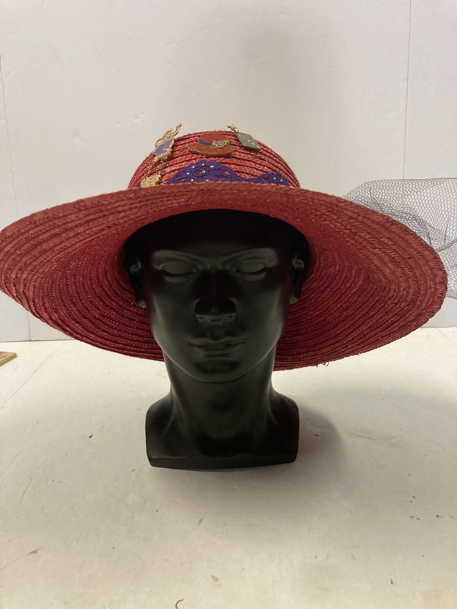 Red Hat Ladies Society Hat with Red & Purple Derby Style With 3 Pins! Hat/bingo  | eBay