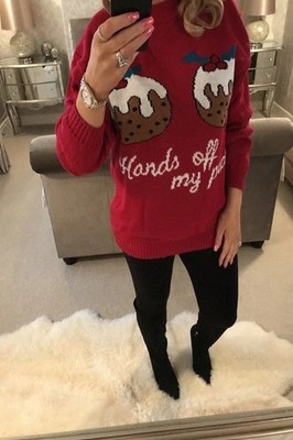 Damen Weihnachten Hände weg Pudding 2 Cupcakes Damen Pullover Small bis 2XL