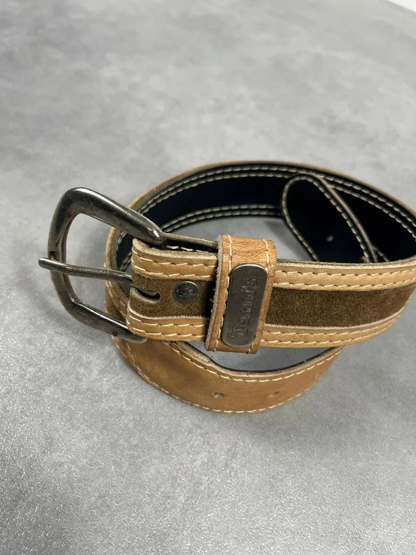 Ceinture cuir / nubuck marron kaki vintage Tann’s Le tanneur France enfant 55cm - Photo 1/4
