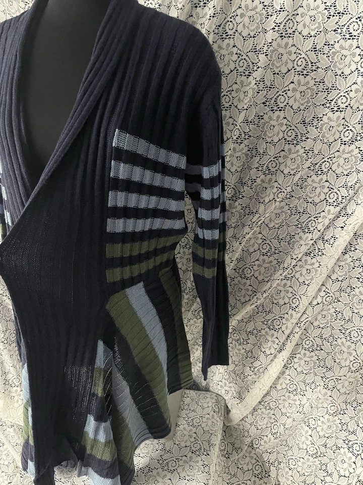 Cárdigan suéter para mujer azul marino con rayas verdes y azules LT talla 2X nuevo con etiquetas Foto 4 de 4