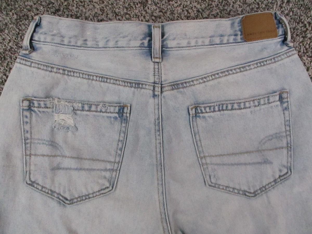 American Eagle Jeans Womens Short Mom High Rise Denim Distressed Casual  29x25