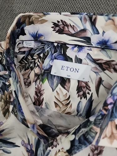 NUEVO SIN ETIQUETAS Camisa Eton Para Hombre Multicolor Mangas Largas Abanicos Estampado Flores 17-43 - Imagen 6 de 12