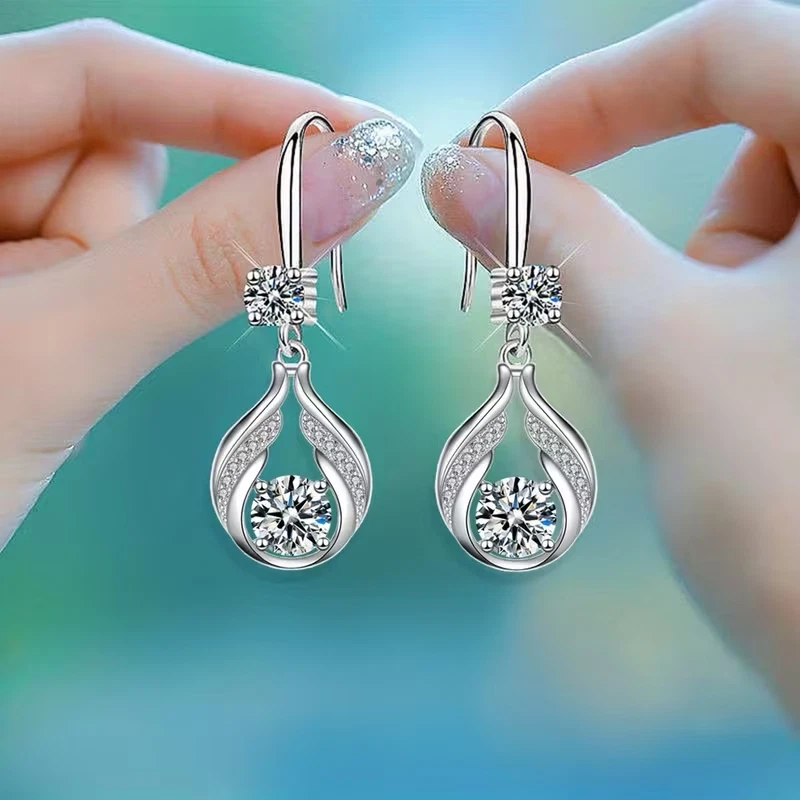 Модные блестящие циркониевые каплевидные висячие серьги с покрытием белые K женский подарок - Изображение 3 из 3