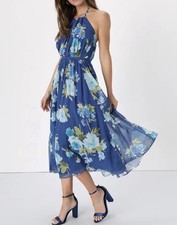 Lulus Unbelievable Blossom Floral Print Halter Midi Dress Women’s X-Small Blue