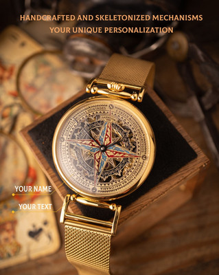 Personalized Compass Rose Skeleton Watch   Handmade Brass dial,  Mechanica Watch