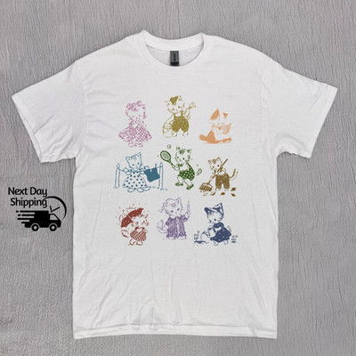 Cute Vintage Kitten 1950s Storybook Retro Distressed Washed Unisex Tee