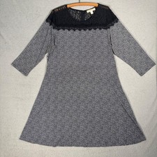 Michael Kors Houndstooth Black Dress Plus Size 2X 3/4 Sleeve A-Line Lace Yoke