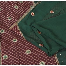 Sanskriti Vintage Green/Brown Sarees Pure Georgette Silk Hand Beaded Fabric Sari